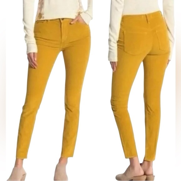 We The Free Pants - Free People Pants Women Yellow Marsh High Waist Raw Hem Corduroy Size 28